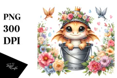 Cute Baby Dragon with Flowers PNG Product Image 1
