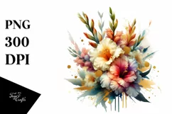 Vibrant Bouquet Gold Foil Gladiolus | Clipart Product Image 1