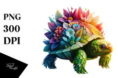 Vibrant Turtle with Flowers PNG Product Image 3