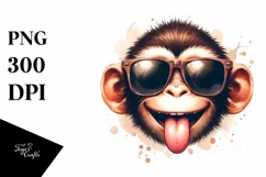 Funny Cute Monkey Sunglasses Tongue | Clipart Product Image 1
