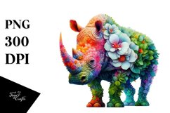 Vibrant Rhino with 3D Flowers PNG Product Image 3