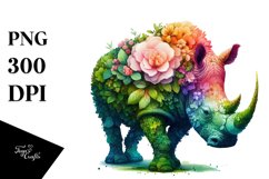 Vibrant Rhino with 3D Flowers PNG Product Image 3