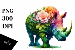 Vibrant Rhino with 3D Flowers PNG Product Image 3
