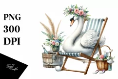 Watercolor Sitting Young Swan on Beach Chair | Sublimation Product Image 3