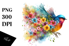 Colorful Bird with Spring Flowers PNG Product Image 1