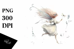 Washed Watercolor Whimsical Fairy Running, Transparent PNG Product Image 3
