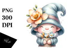 Cute Gnome with Azalea Flower on Moon PNG Product Image 1