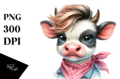 Cute Baby Cow Watercolor PNG Product Image 1