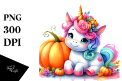 Cute Baby Unicorn Pumpin Drawing |Sublimation |Clipart Product Image 1