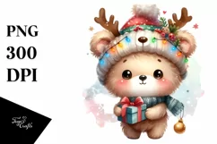 cute Watercolor Bear with Reindeer Horns Product Image 3