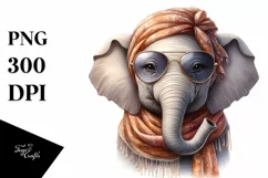 Detailed Elephant Portrait Silk Scarf Sunglasses | Clipart Product Image 1