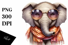 Detailed Elephant Portrait Silk Scarf Sunglasses | Clipart Product Image 3