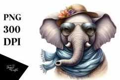 Detailed Elephant Portrait Silk Scarf Sunglasses | Clipart Product Image 1