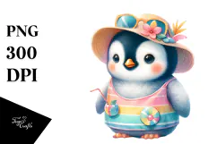 Colorful Digital Watercolor Penguin PNG Product Image 1