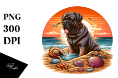 Mastiff Sitting Sand Surf Sunset |Sublimation |Clipart Product Image 1