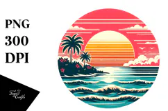 Retro Tropical Island Sunset, Transparent PNG Product Image 1