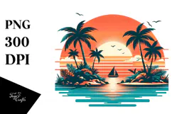 Retro Tropical Island Sunset, Transparent PNG Product Image 1