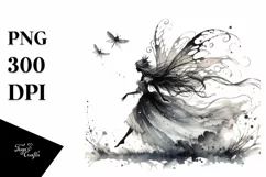 Washed Watercolor Gothic Fairy Running, Transparent PNG Product Image 3
