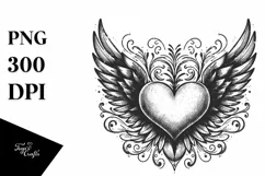 Vintage Heart with Wings PNG Product Image 1