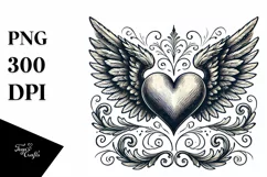 Vintage Hand Drawn Heart with Wings PNG Product Image 1