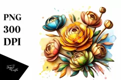 Wooden Stained Ranunculus Watercolor | Clipart Product Image 3