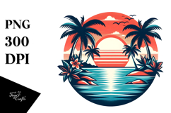 Retro Tropical Island Sunset, Transparent PNG Product Image 1