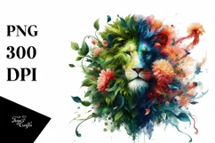 Vibrant Lion with 3D Flowers PNG Product Image 3