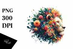Vibrant Lion with 3D Flowers PNG Product Image 3