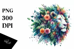 Vibrant Lion with 3D Flowers PNG Product Image 1
