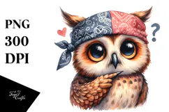Funny Owl Portrait Bandana Clipart Product Image 1