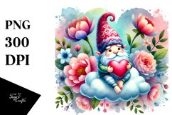 Colorful Gnome Sitting on Cloud Holding a Heart PNG Product Image 1