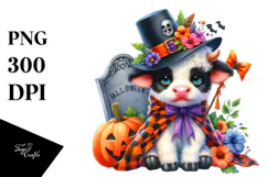 Cute Baby Cow Halloween Grave Drawing |Sublimation |Clipart Product Image 1