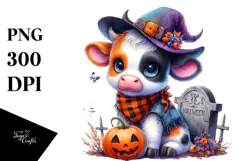 Cute Baby Cow Halloween Grave Drawing |Sublimation |Clipart Product Image 1