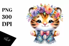 Cute Baby Tiger Whimsical Flowers Clipart Product Image 3