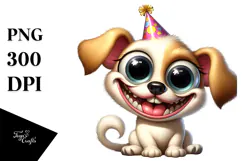 Cute Dog with Party Hat PNG Product Image 1