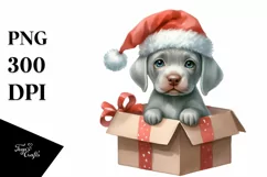 cute Watercolor Weimaraner with Santa Hat and Gift Box Product Image 3