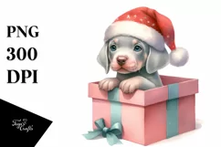 cute Watercolor Weimaraner with Santa Hat and Gift Box Product Image 3