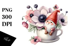 Baby Gnome with Big Hat and Anemone, Cute PNG Product Image 1