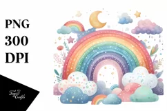 Colorful Pastel Rainbow with Clouds Clipart PNG Product Image 1