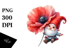 Floating Gnome with Large Poppy, Vibrant PNG Product Image 1