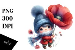 Cute Floating Gnome with Large Poppy PNG Product Image 1