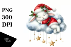 Watercolor Baby Bunny Christmass Sleeping Clipart Product Image 1
