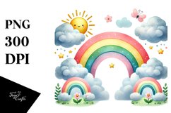Cute Rainbow Between Clouds PNG Product Image 1