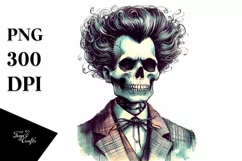 Retro Skull with Hair PNG Product Image 1