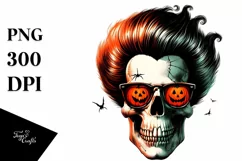 Retro Skull with Hair PNG Product Image 1