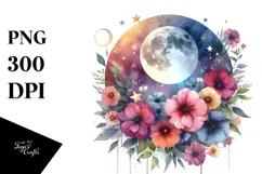 Vibrant Abstract Moon with Flowers and Stars | Sublimation | Product Image 1