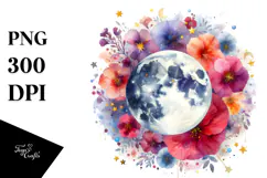 Vibrant Abstract Moon with Flowers and Stars | Sublimation | Product Image 1