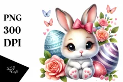 Easter Bunny Egg Rose Butterflies , Clipart |T-shirt, Mug PN Product Image 1