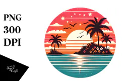 Retro Tropical Sunset, Clipart Style PNG Product Image 1