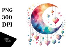Simple Watercolor Half Moon Hearts PNG Product Image 1